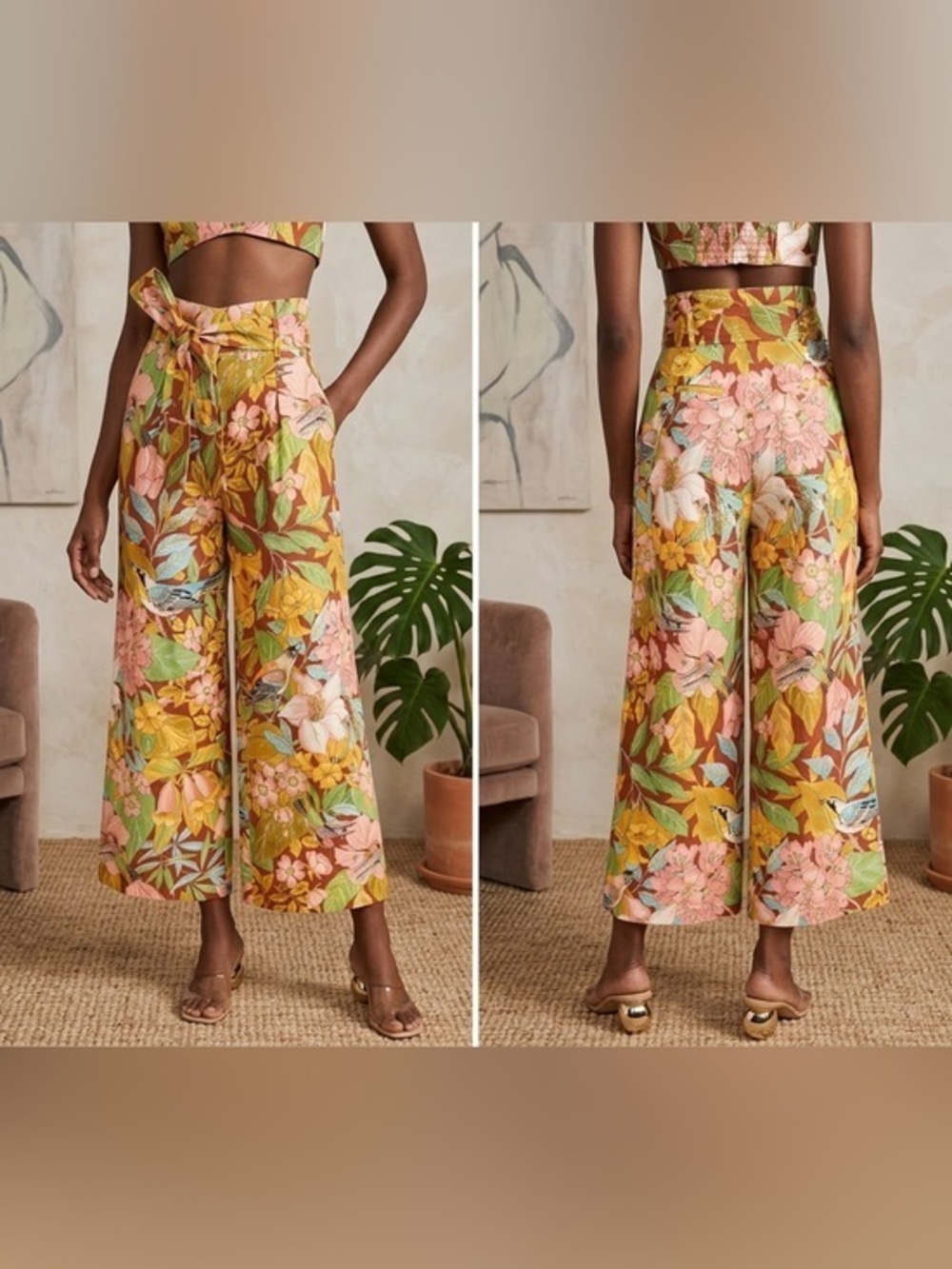 Cara Cara Palmer wide leg Floral Linen Pants size 10